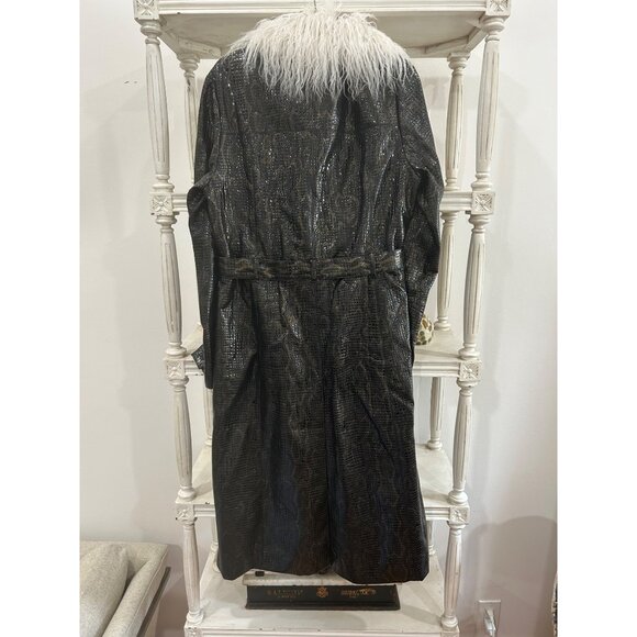 Free People Vegan Midnight Train Duster Black Size XS 90s Y2K Fur Collar - Picture 6 of 6